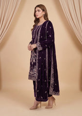 Winter - Riwaj - Fancy Embroidered Velvet Suit - D#651 - Plum