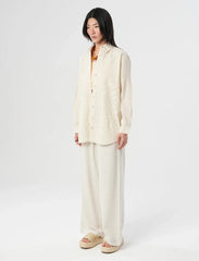Pret - Moven - Oversize Linen Shirt with Embroidered Details - Off White