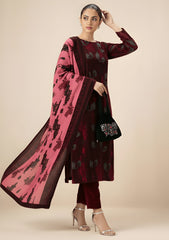 Winter - Riwaj - Printed Velvet Suit - Palachi Dupatta - D#03 - Maroon