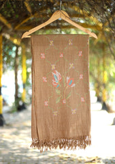 Pashmina Wool Needle Work Shawl D - 12 - Brown