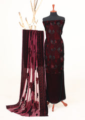 Winter - Riwaj - Printed Velvet Suit - Palachi Dupatta - D#03 - Maroon