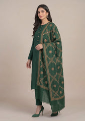 Winter - Riwaj - Pashmina Kashmiri Needle 3 Pcs Suit - D#01 - Green