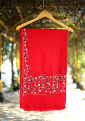 Pashmina Wool Needle Work Shawl D - 21 - Red