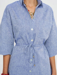 Pret - Moven - Indigo Linen Women's Shirt with Belt - Blue