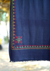 Pashmina Wool Needle Work Shawl D - 25 - N Blue