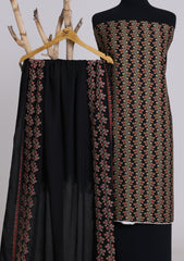 Winter - Riwaj - Printed Cotray Suit - Wool Shawl - D#13 - Black