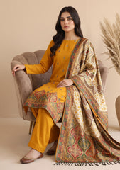 Winter - Fancy Silk Zari Jamawar - 3 Pcs Suit - D#12 - Mustard