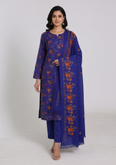 Winter - Riwaj - Printed Cotray Suit - Wool Shawl - D#02 - Blue