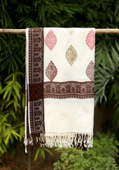 Embroidered Wool Shawl D - 56 - Off White