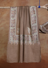 Pashmina Ari Work Jaaldar Scarf D#12 - L Brown