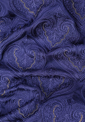 Elite Men Embroidered Selvage Zari Silk Fabric - Blue