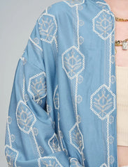 Pret - Moven - Women's Bomber Jacket with Floral Embroidery - Blue