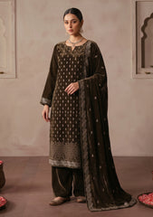 Winter - Riwaj - Velvet Stone Work 3 Pcs Suit - D#05 - M Brown