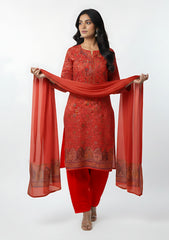 Winter - Riwaj - Pashmina Suit - Kaani Jamawar - Premium 25 - D#45 - Red