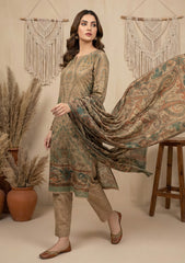 Winter - Riwaj - Printed Pashmina - 3 Pcs Suit - D#10 - Brown