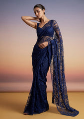 Formals - Chantilly Lace Saree - Navy Blue