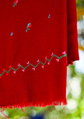 Wool Needle Work Shawl D - 55 - Maroon 1