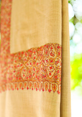 Pashmina Kashmiri Work Shawl D - 01 - Beige
