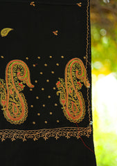 Wool Embroidered Shawl D - 21 - Black