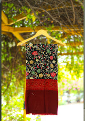 Wool Embroidered Shawl D - 17 - Black