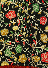 Wool Embroidered Shawl D - 17 - Black