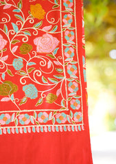 Wool Embroidered Shawl D - 12 - Maroon