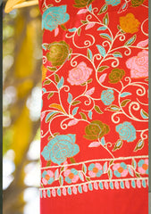 Wool Embroidered Shawl D - 12 - Maroon