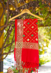 Wool Embroidered Shawl D - 18 - Red