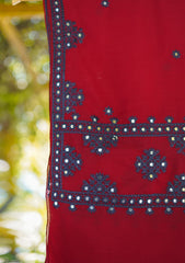 Swiss Lawn Emb Mirror Work Shawl D - 01 - Maroon