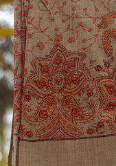 Wool Emboridered Shawl D - 07B - G BROWN