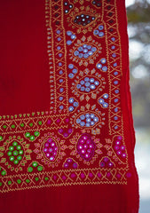Wool Needle Work Shawl D - 36 - Red