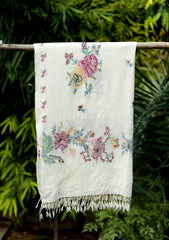 Needle Work Wool Shawl D - 82 - Off White