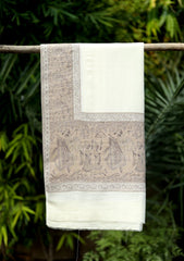 Pashmina Kani Jamawar Shawl D - 132 - Off White