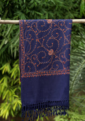 Pashmina Kashmiri Work Scarf D - 10 - N Blue