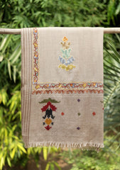 Pashmina Ari Work Jamawar Shawl D - 08 - Brown