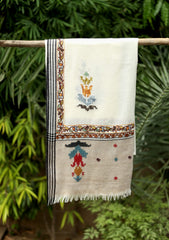 Pashmina Ari Work Jamawar Shawl D - 12 - Off White