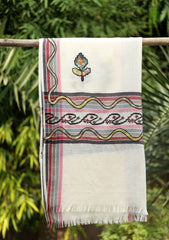 Pashmina Ari Work Jamawar Shawl D - 15 - Off White