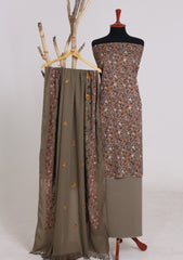 Winter - Riwaj - Printed Cotray Suit - Wool Shawl - D#15 - Brown