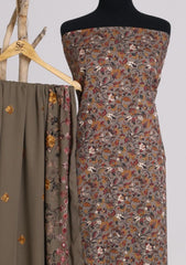 Winter - Riwaj - Printed Cotray Suit - Wool Shawl - D#15 - Brown