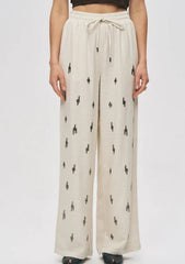 Pret - Moven - Elastic Waist Beaded Palazzo Trousers - Off White