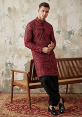 Elite Men Indian Silk Embroidered & Sequenced Unstitched Fabric - D#04 - Maroon