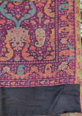 Pashmina Kaani Jamawar Stole D - 1888A - Black