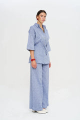 Pret - Moven - Indigo Linen Women's Shirt with Belt - Blue