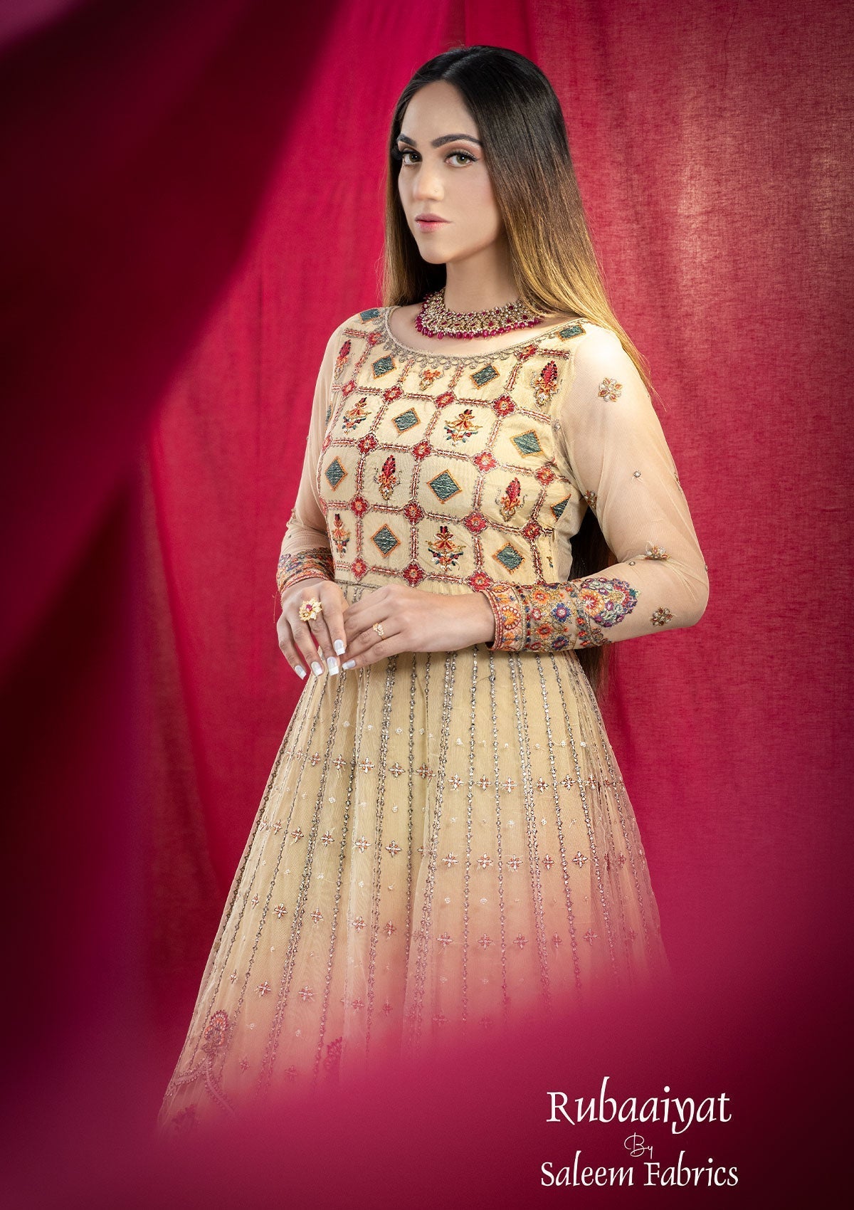 Formal Collection - Rubaaiyat - Embroidered Net - REN#1 available at Saleem Fabrics Traditions