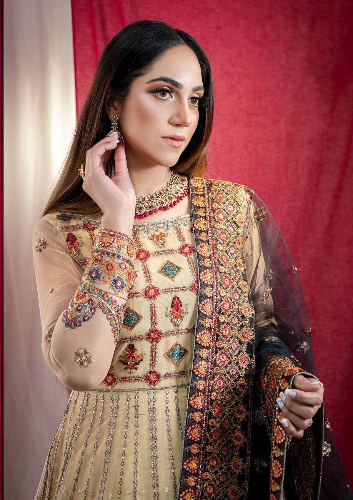 Formal Collection - Rubaaiyat - Embroidered Net - REN#1 available at Saleem Fabrics Traditions