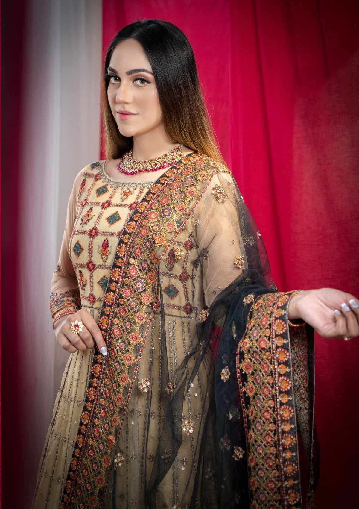 Formal Collection - Rubaaiyat - Embroidered Net - REN#1 available at Saleem Fabrics Traditions