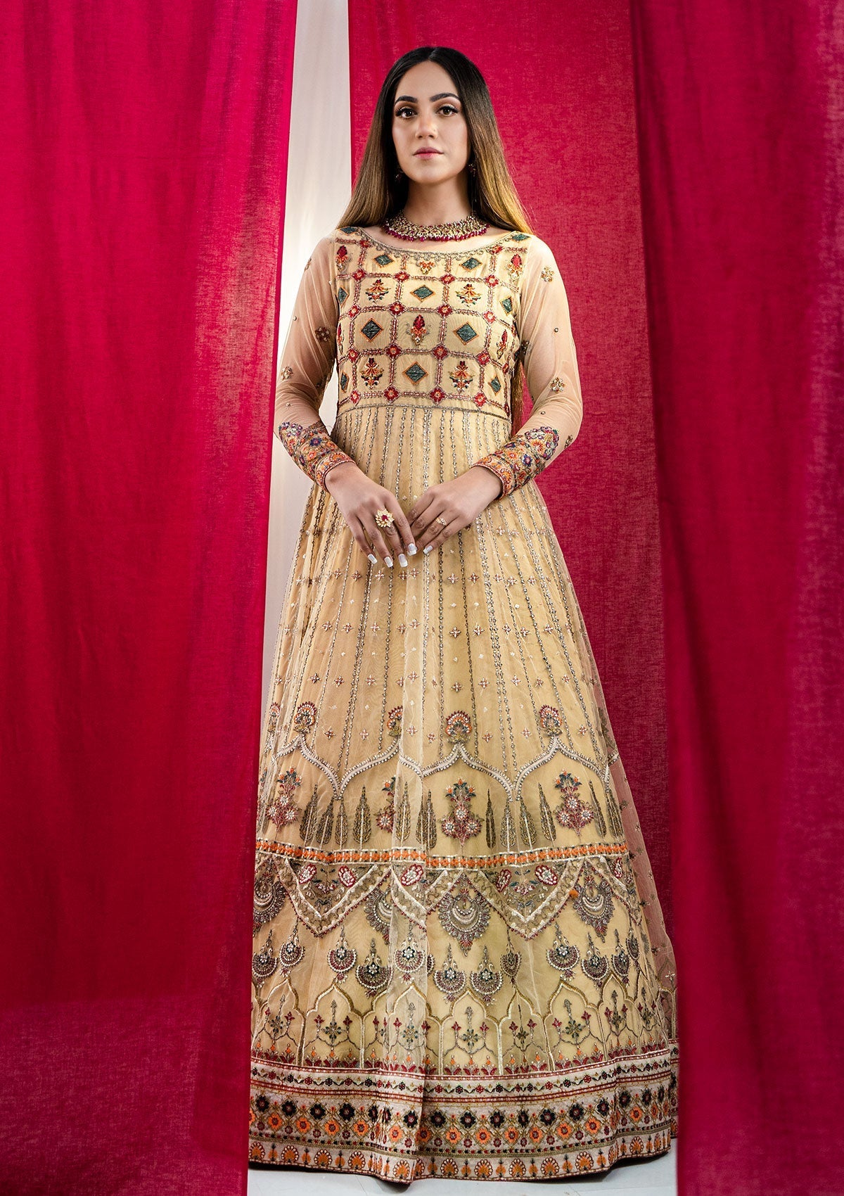 Formal Collection - Rubaaiyat - Embroidered Net - REN#1 available at Saleem Fabrics Traditions