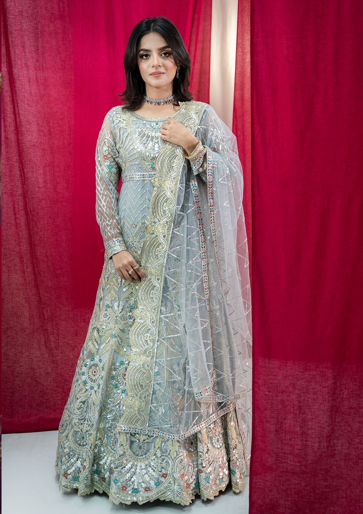 Formal Collection - Rubaaiyat - Embroidered Net - REN#3 available at Saleem Fabrics Traditions