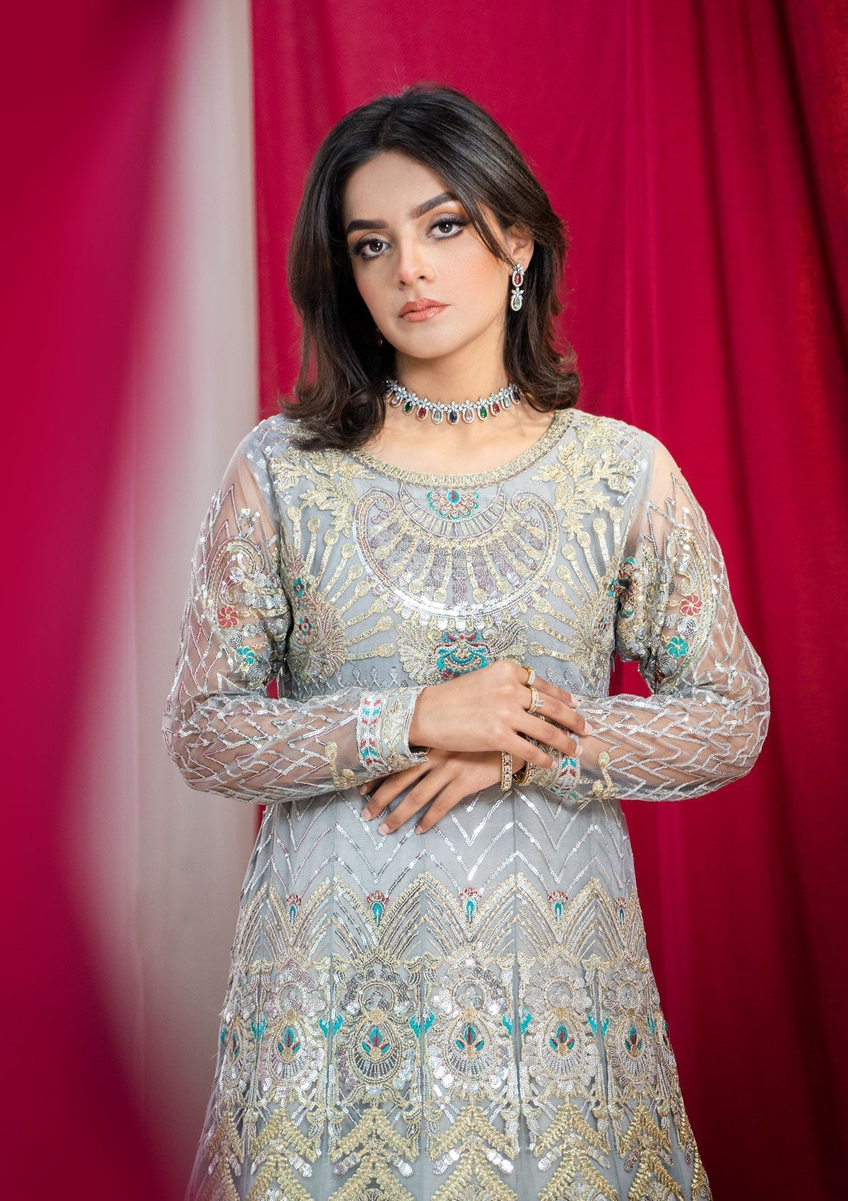 Formal Collection - Rubaaiyat - Embroidered Net - REN#3 available at Saleem Fabrics Traditions
