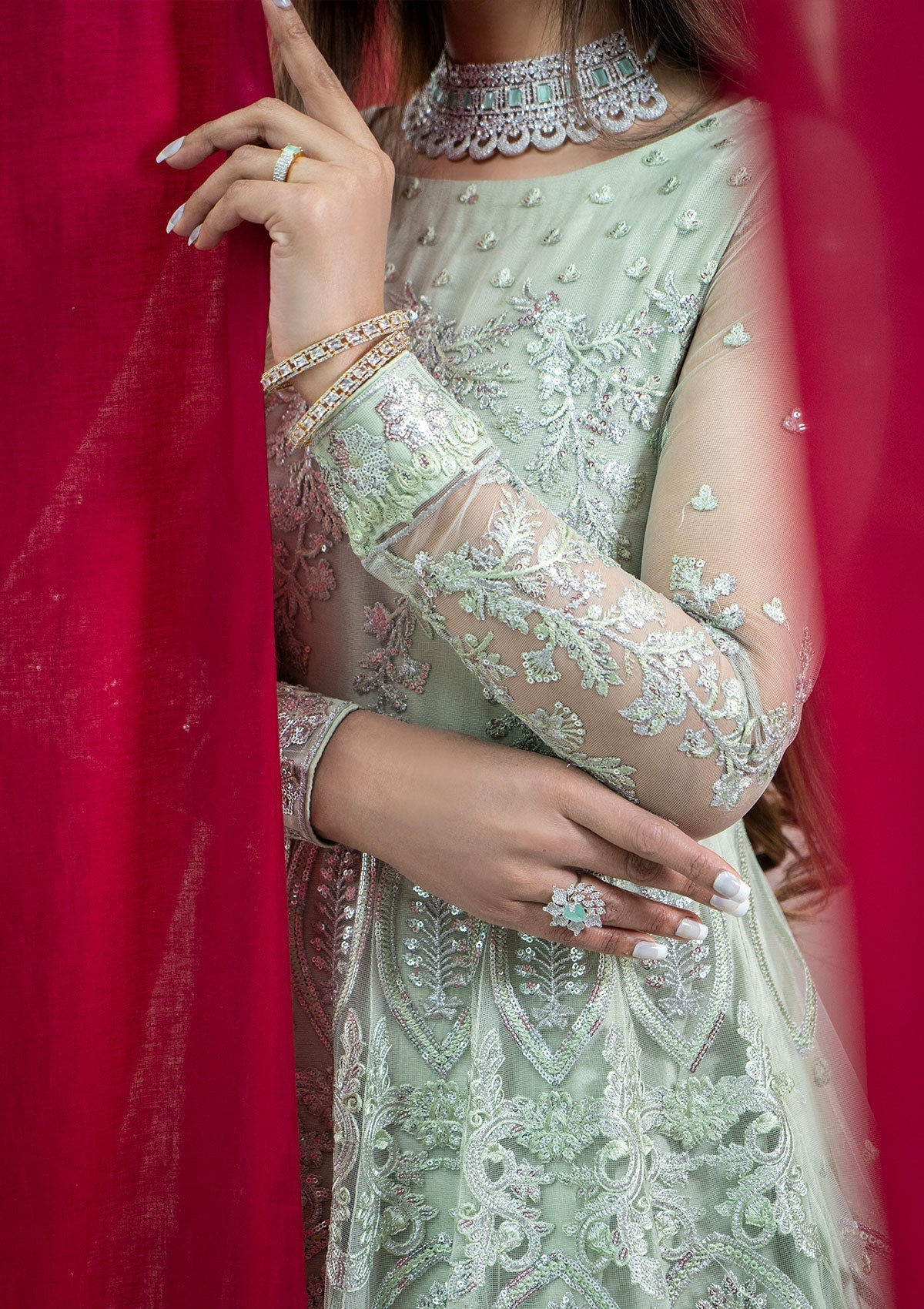 Formal Collection - Rubaaiyat - Embroidered Net - REN#4 available at Saleem Fabrics Traditions